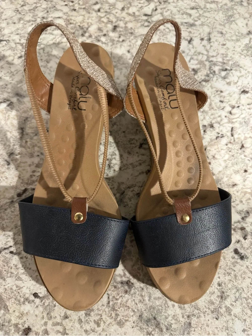 Malu Super Comfort Wedge Sandals Navy Tan US Size 8 Open Toe
